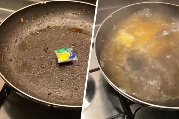 Блогер придумала простой способ отмывать очень грязные сковородки 